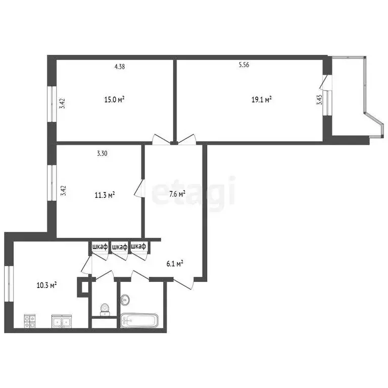 3-комнатная квартира: Ярославль, Ленинградский проспект, 76/26 (74.7 ... - Фото 0