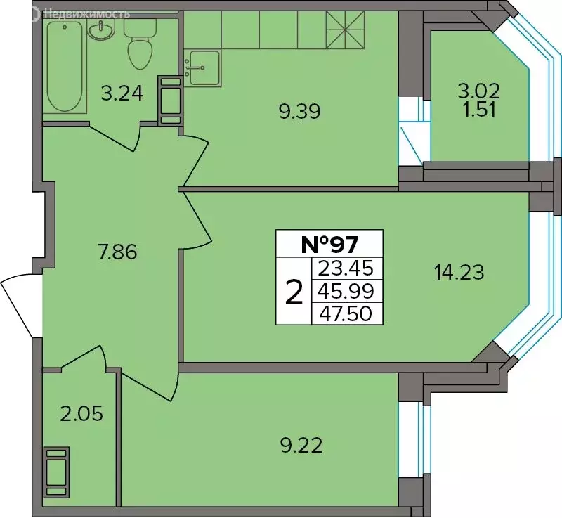 2-комнатная квартира: деревня Новое Девяткино, Лесная улица, 19 (47.5 ... - Фото 1
