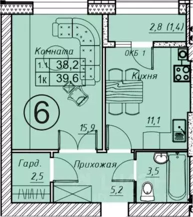 1-к кв. Ростовская область, Батайск ул. Олимпийское кольцо, 36к15 ... - Фото 0