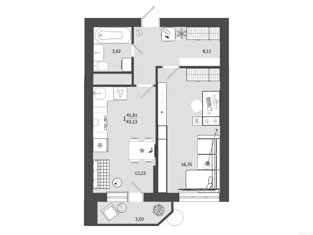 1-комнатная квартира: Клин, микрорайон Майданово, 2к3 (43.13 м) - Фото 1