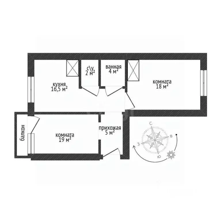 2-к кв. Адыгея, Майкоп ул. Чкалова, 65 (58.6 м) - Фото 2