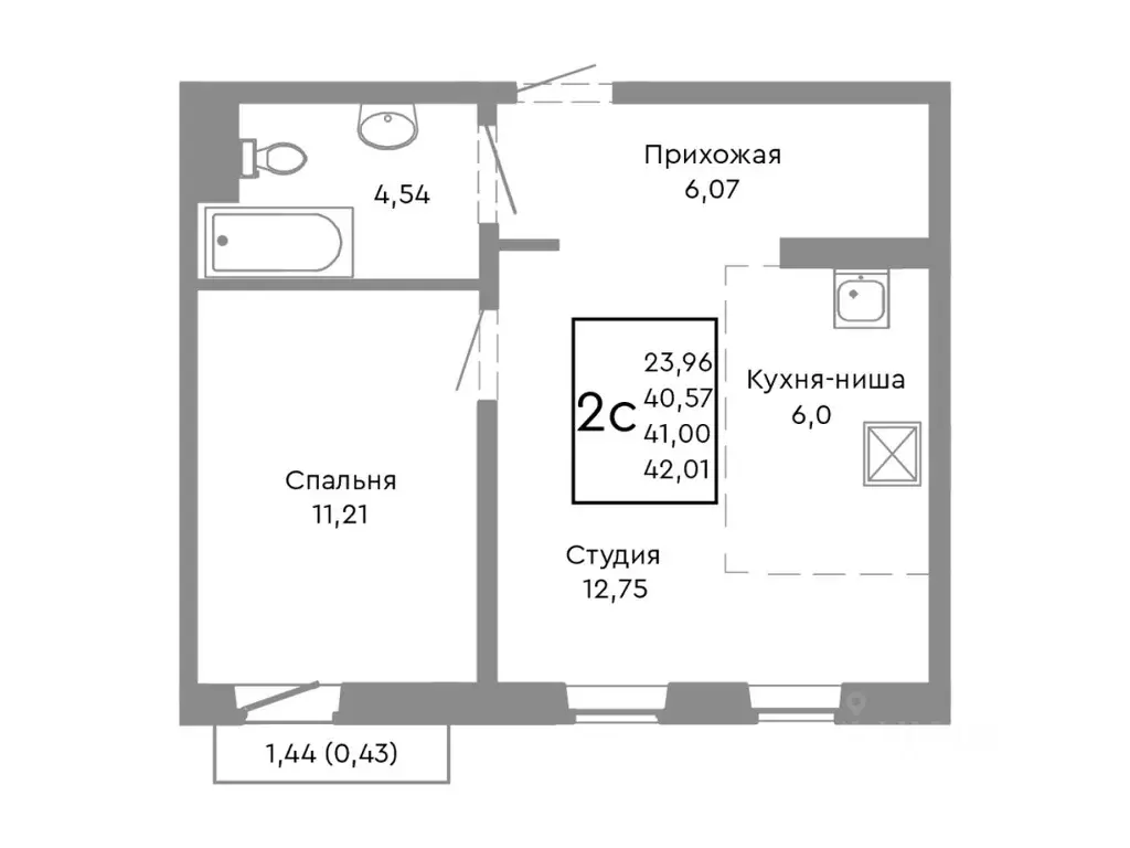 2-к кв. Челябинская область, Челябинск Нефтебазовая ул., 1-13 (41.0 м) - Фото 1