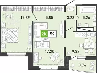 2-к кв. Тюменская область, Тюмень ул. Павла Шарова, 23 (58.9 м) - Фото 1