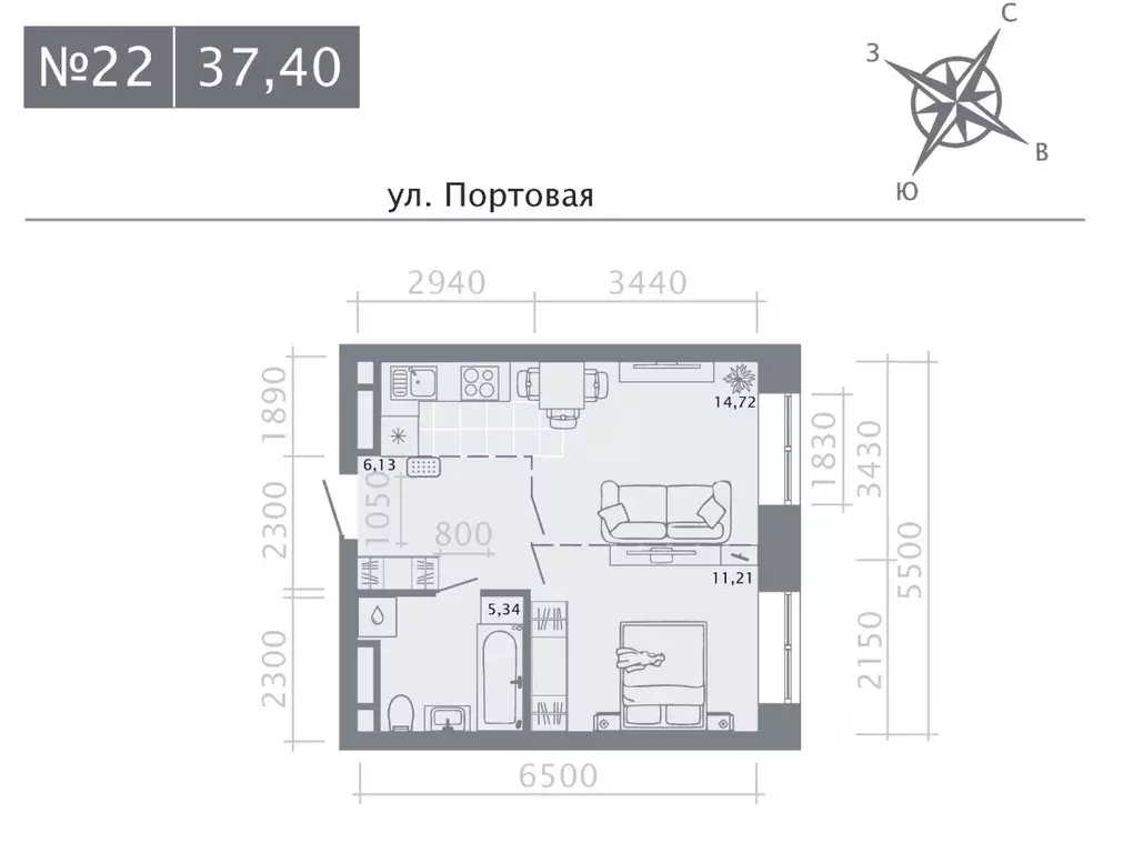 1-к кв. Татарстан, Казань Живи на Портовой жилой комплекс (37.4 м) - Фото 0