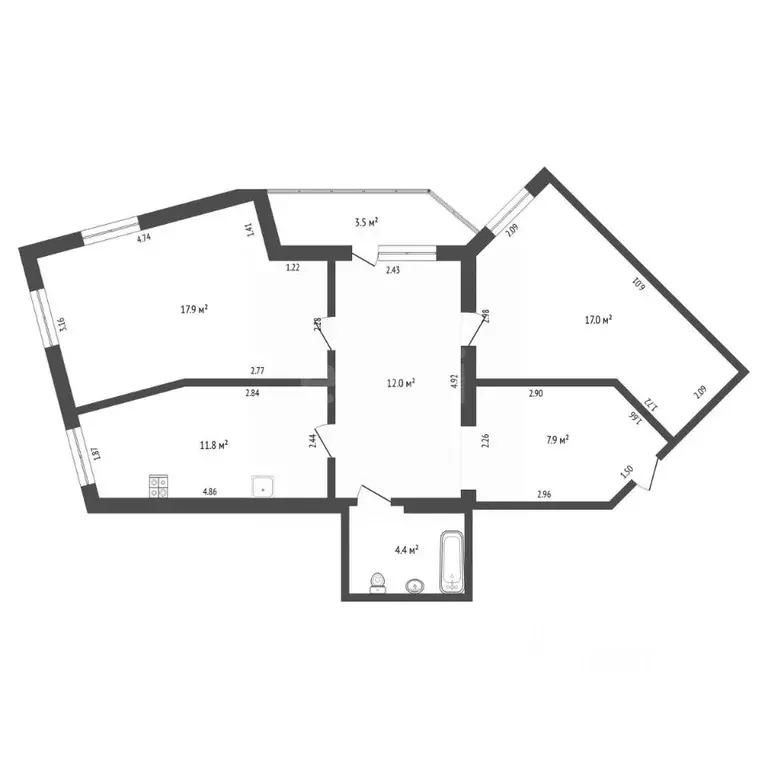 2-к кв. Тюменская область, Тюмень ул. Станислава Карнацевича, 12 (71.0 ... - Фото 2