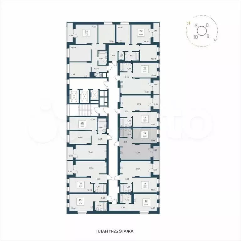 1-к. квартира, 42,1 м, 21/25 эт. - Фото 1