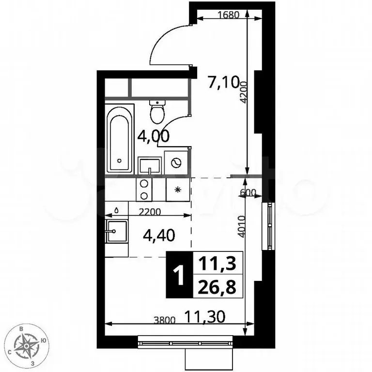 Квартира-студия, 26,8 м, 16/16 эт. - Фото 0