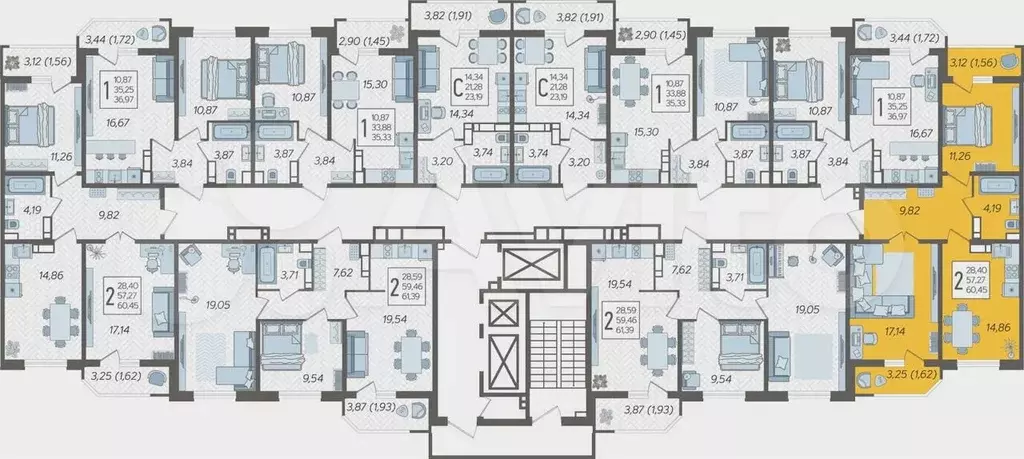 2-к. квартира, 60,5м, 17/23эт. - Фото 1