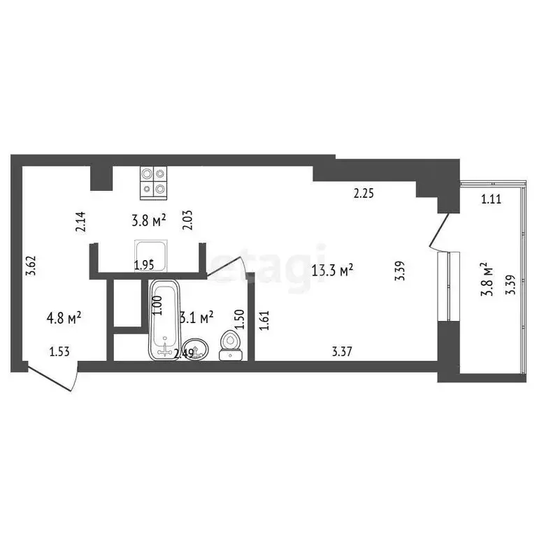 Квартира-студия: Якутск, улица Дзержинского, 49 (25 м) - Фото 1