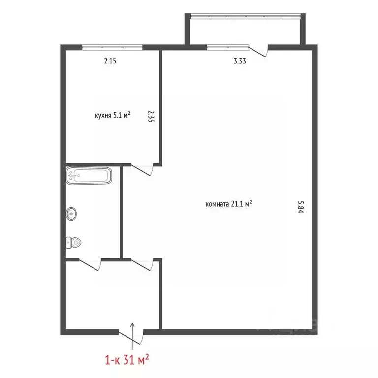 1-к кв. Свердловская область, Екатеринбург ул. Восточная, 76 (31.0 м) - Фото 2