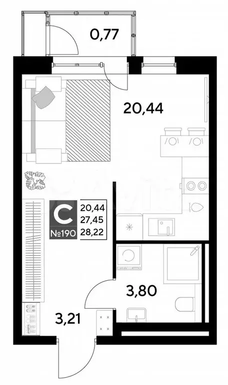 Квартира-студия, 28,2 м, 19/21 эт. - Фото 0