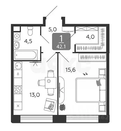 1-к кв. Москва ул. Петра Кончаловского, 7к1 (43.0 м) - Фото 1