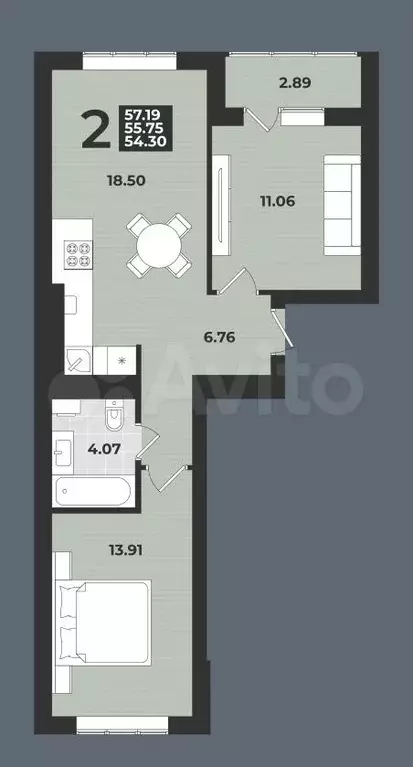 2-к. квартира, 57 м, 4/9 эт. - Фото 1