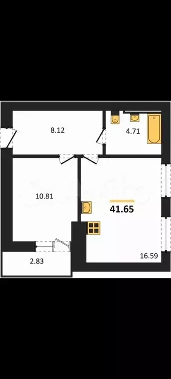 1-к. квартира, 43,1 м, 1/8 эт. - Фото 1