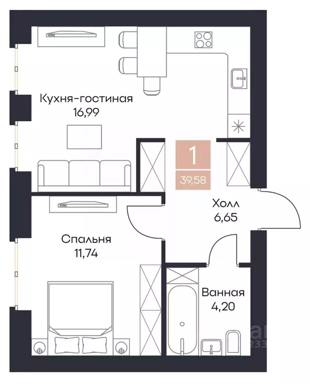 1-к кв. Рязанская область, Рязанский район, Полянское с/пос, с. Поляны ... - Фото 0
