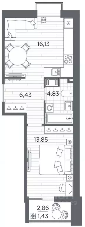 1-к кв. Санкт-Петербург Полюстровский просп., 87 (42.67 м) - Фото 1