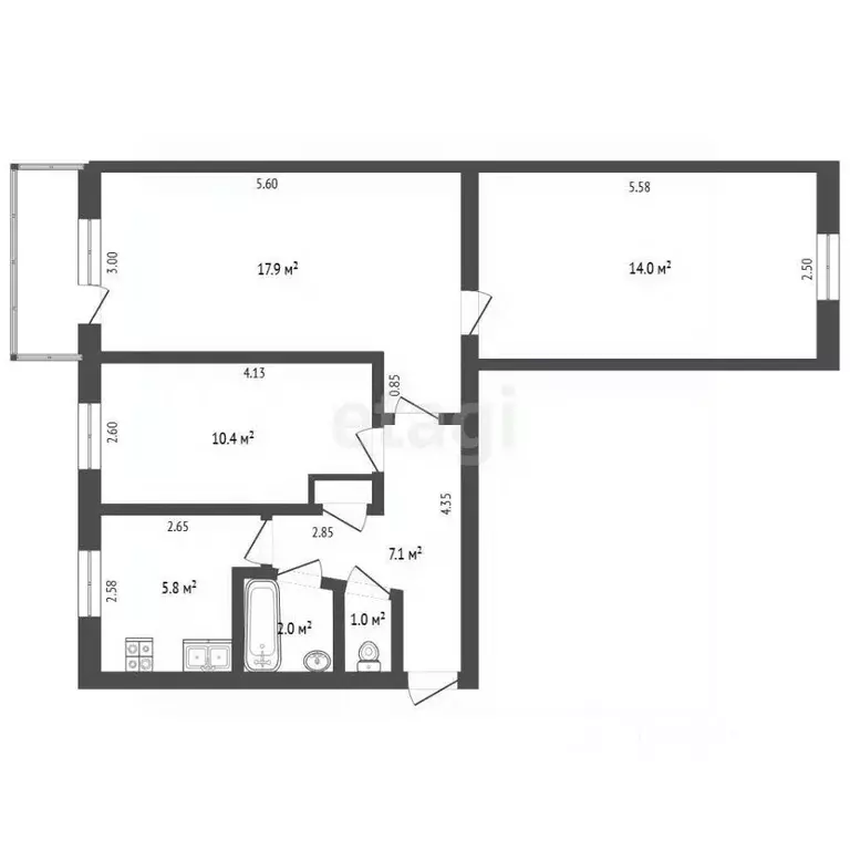 3-к кв. Башкортостан, Стерлитамак ул. Худайбердина, 72 (58.5 м) - Фото 2