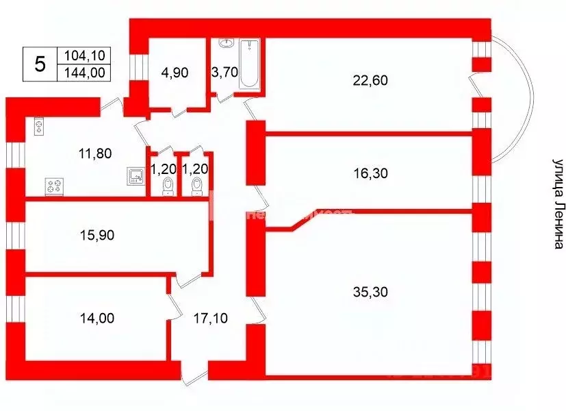 5-к кв. Санкт-Петербург ул. Полозова, 6 (144.0 м) - Фото 2