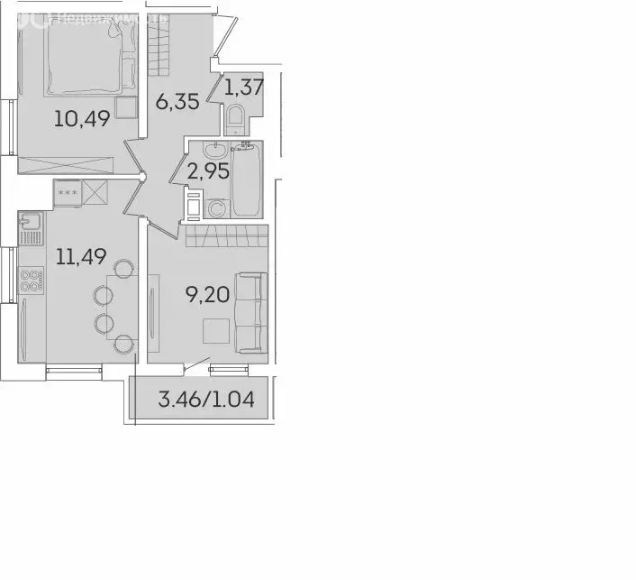 2-комнатная квартира: Мурино, Екатерининская улица, 18/3 (42.89 м) - Фото 0