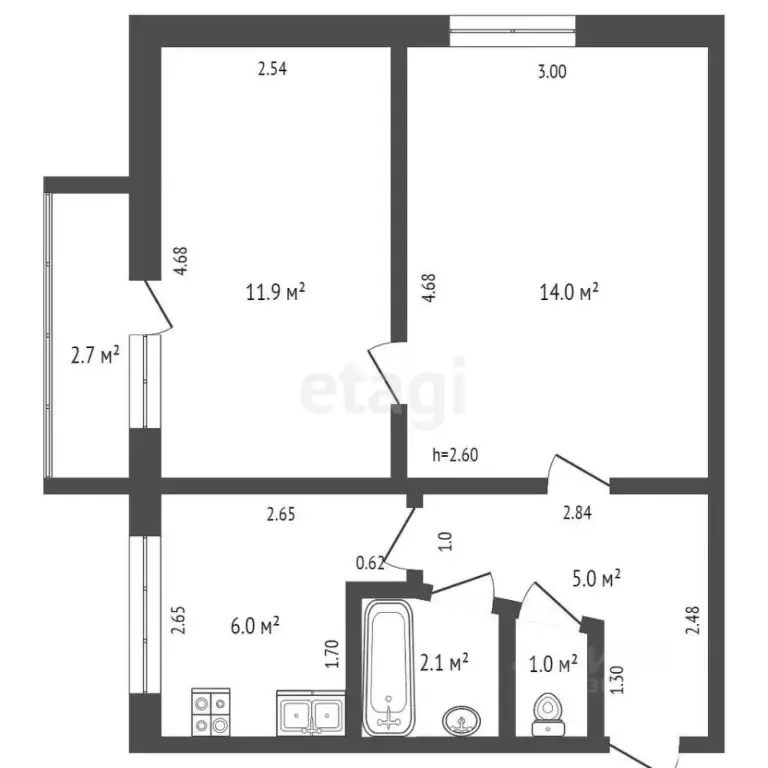 2-к кв. Ростовская область, Ростов-на-Дону ул. Вавилова, 1А (47.0 м) - Фото 1