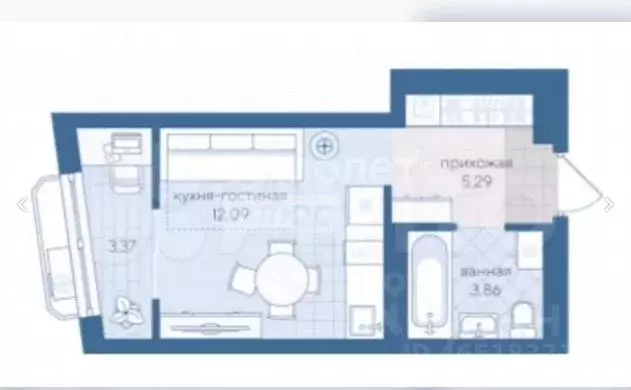 Студия Тюменская область, Тюмень ул. Фармана Салманова, 3 (24.6 м) - Фото 2