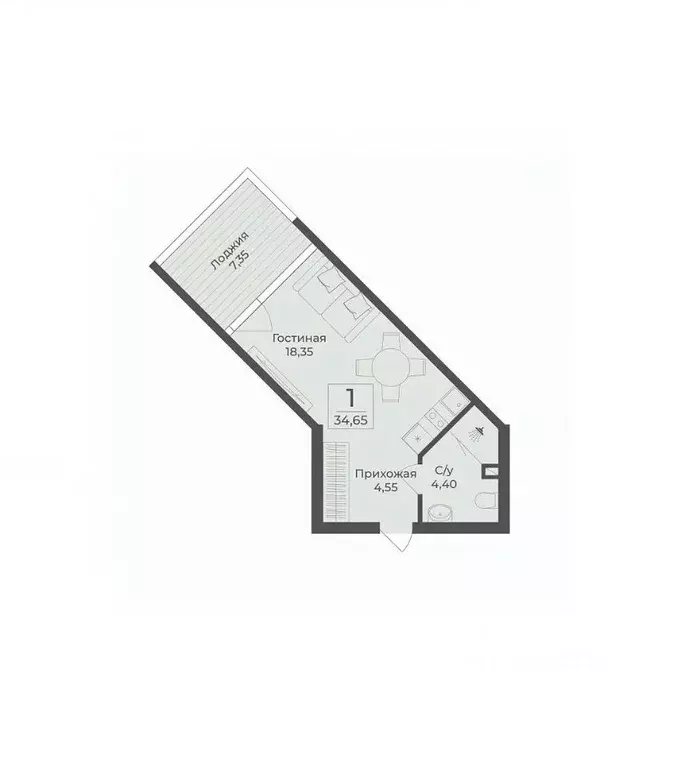 Студия Крым, Саки Апартаментов Тамерун комплекс,  (35.85 м) - Фото 1