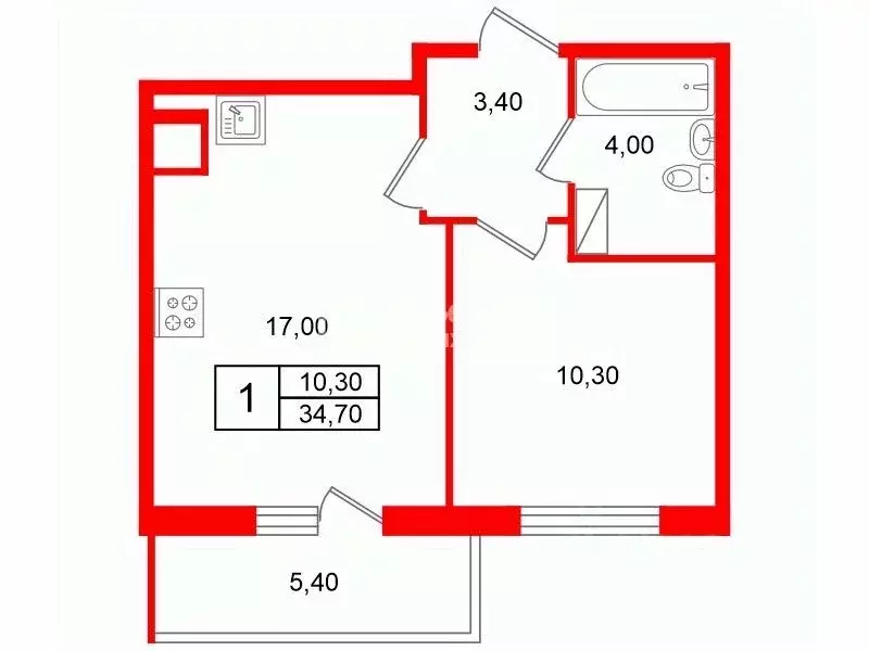 1-к кв. Санкт-Петербург ул. Среднерогатская, 16к4 (34.7 м) - Фото 2