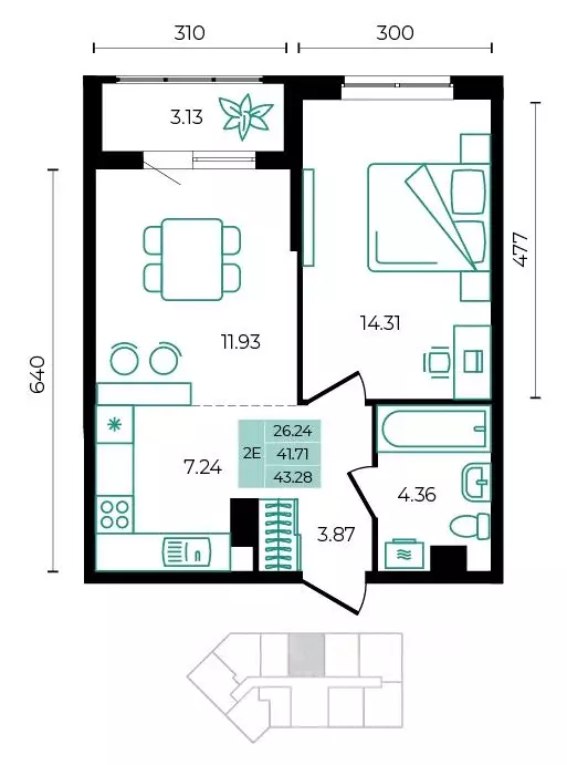 2-к кв. Адыгея, Майкопский район, пос. Тульский ул. Заречная (43.28 м) - Фото 1