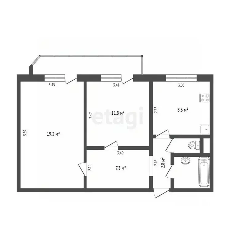 2-к кв. Тюменская область, Тюмень Широтная ул., 129к1 (54.5 м) - Фото 2