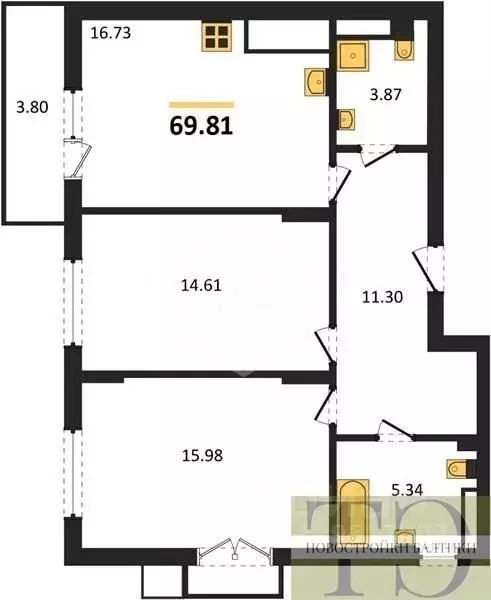 2-к кв. Калининградская область, Гурьевский муниципальный округ, пос. ... - Фото 1