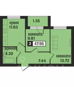 2-к кв. Владимирская область, Муром ул. 1-я Новослободская (47.95 м) - Фото 0