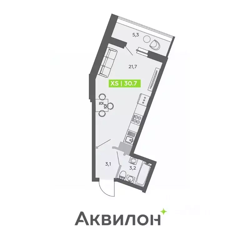 Студия Санкт-Петербург ул. Чирикова, 5 (30.7 м) - Фото 0