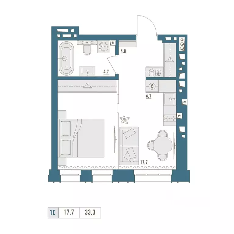 1-к кв. Башкортостан, Уфа Родина Парк жилой комплекс (33.3 м) - Фото 1