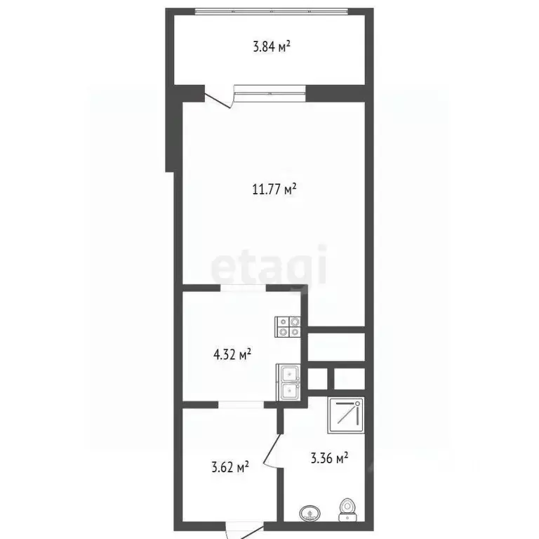 Студия Тюменская область, Тюмень ул. Краснооктябрьская, 16 (22.7 м) - Фото 2