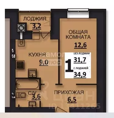 1-к кв. Ивановская область, Иваново ул. Ломоносова, 10 (34.9 м) - Фото 1