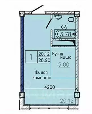 Студия Ставропольский край, Пятигорск ул. Ермолова, 28А (28.29 м) - Фото 1