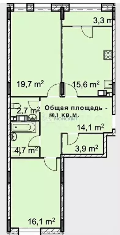 2-к. квартира, 80,1 м, 5/8 эт. - Фото 1