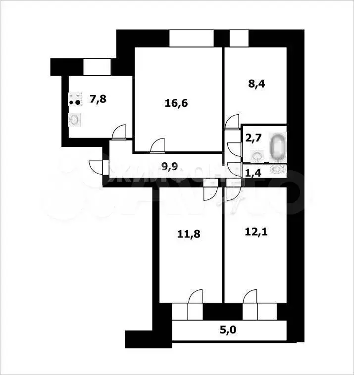 4-к. квартира, 70,7 м, 5/9 эт. - Фото 0