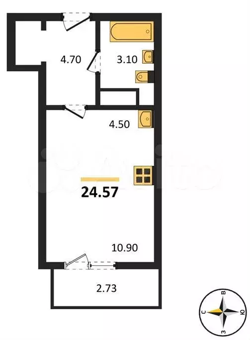 Квартира-студия, 24,6 м, 16/20 эт. - Фото 0