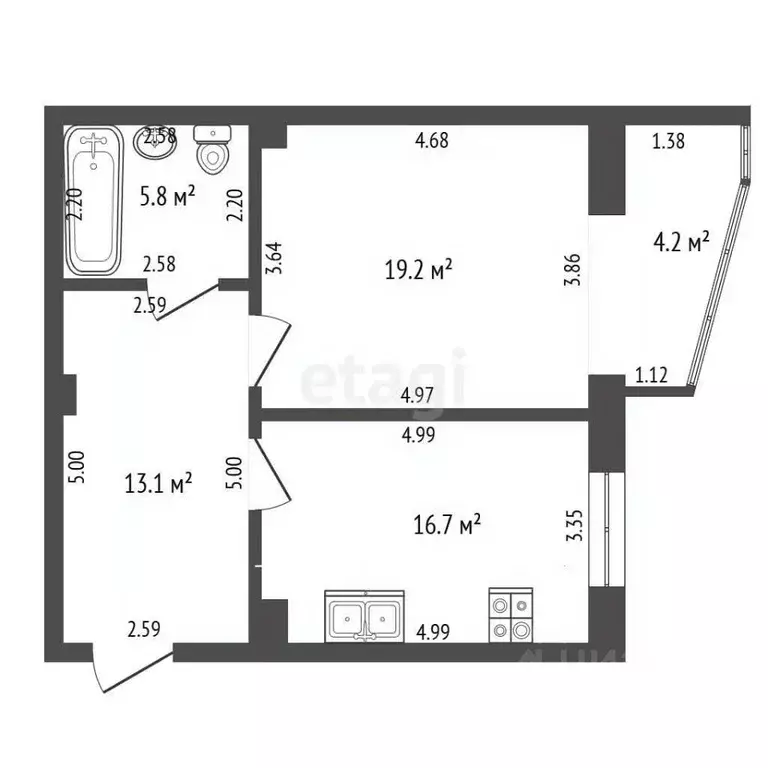 1-к кв. Крым, Симферополь ул. Битакская (55.0 м) - Фото 2