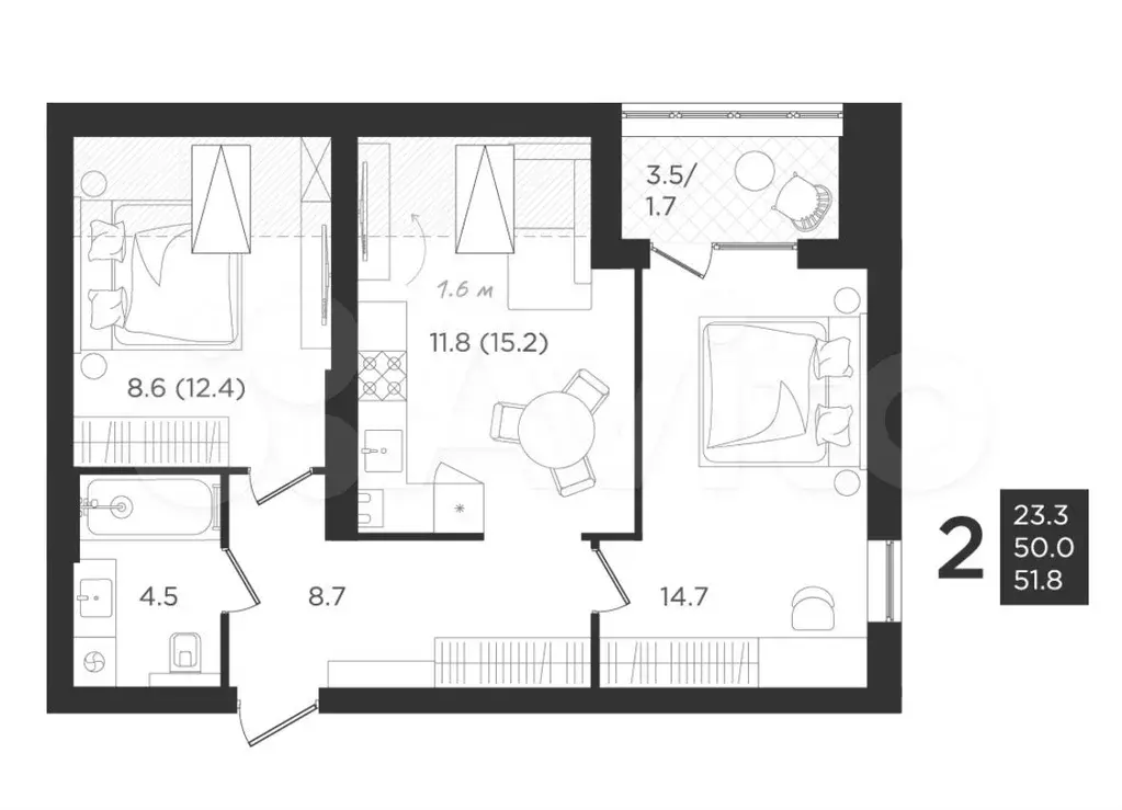 2-к. квартира, 50 м, 4/4 эт. - Фото 0