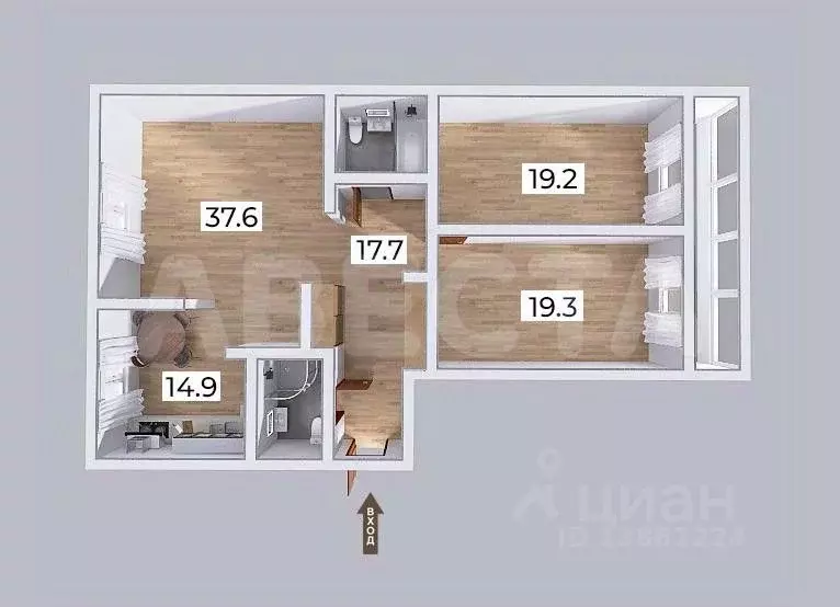 3-к кв. Омская область, Омск ул. Масленникова, 72 (117.8 м) - Фото 1