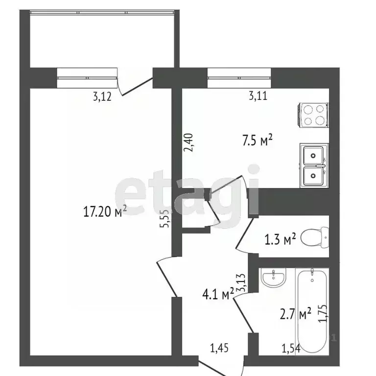 1-к кв. Кировская область, Киров ул. Маршала И.С. Конева, 13 (34.0 м) - Фото 1