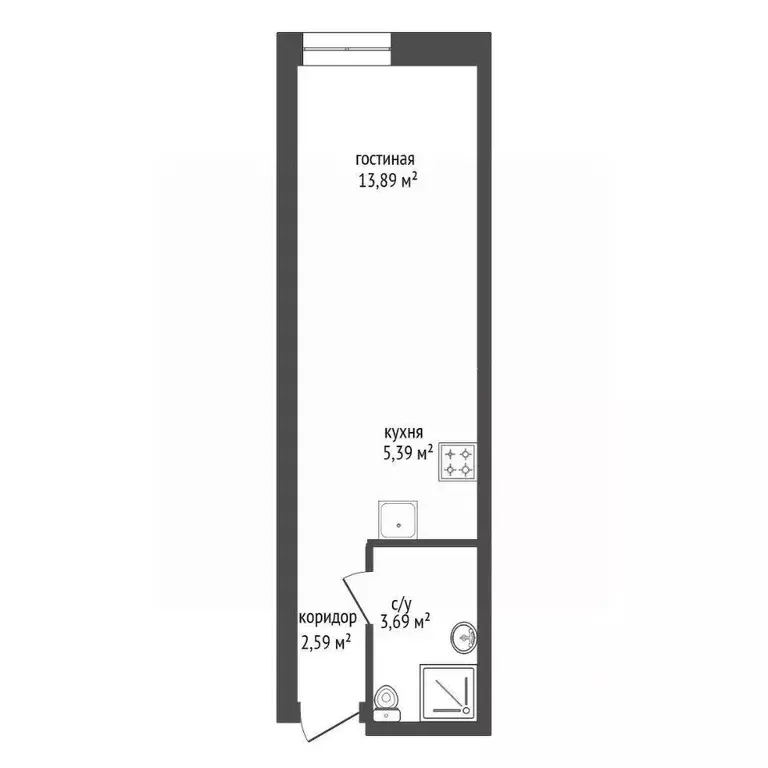 Студия Башкортостан, Уфа ул. Менделеева, 137к1 (25.19 м) - Фото 1