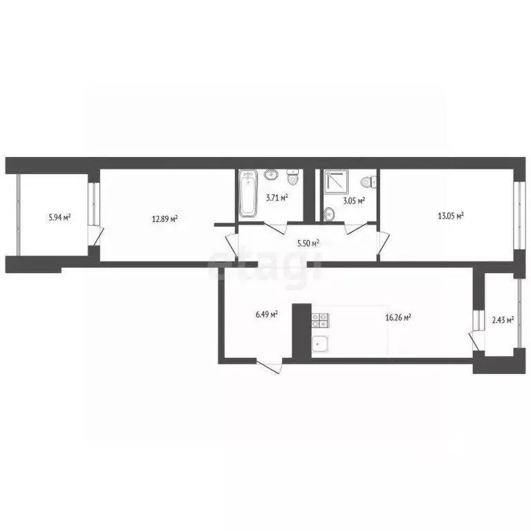 2-к кв. Тюменская область, Тюмень ул. Первооткрывателей, 9 (59.9 м) - Фото 2