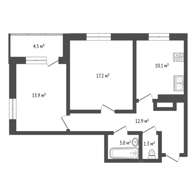 2-к кв. Тюменская область, Тюмень ул. Мельникайте, 2к11 (58.7 м) - Фото 2