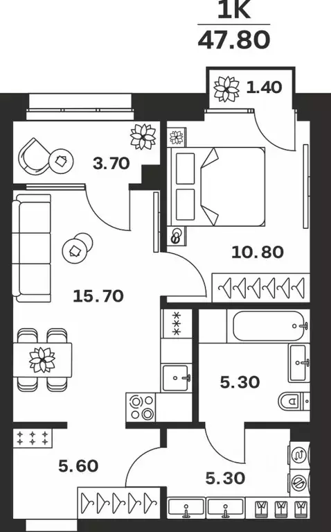 1-к кв. Тульская область, Тула ул. Михеева (47.8 м) - Фото 1