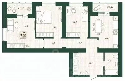 3-к кв. Самарская область, Волжский район, Смышляевка городское ... - Фото 1