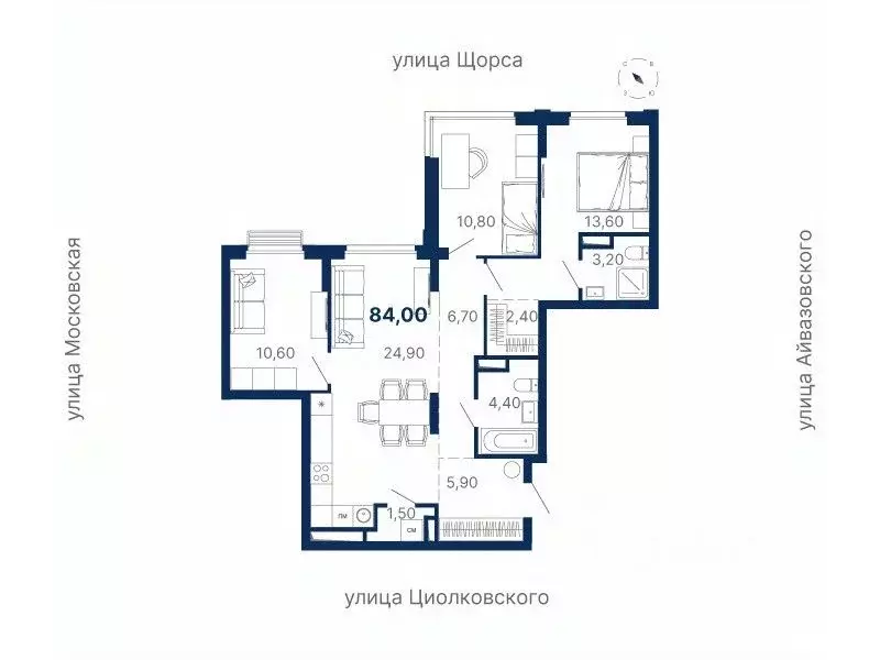 3-к кв. Свердловская область, Екатеринбург ул. Московская, 251 (84.0 ... - Фото 0