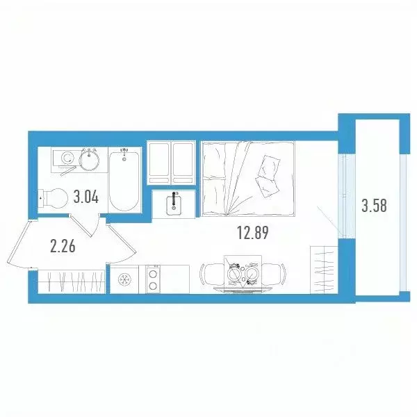 Студия Санкт-Петербург дор. Муринская, 67 (19.26 м) - Фото 1